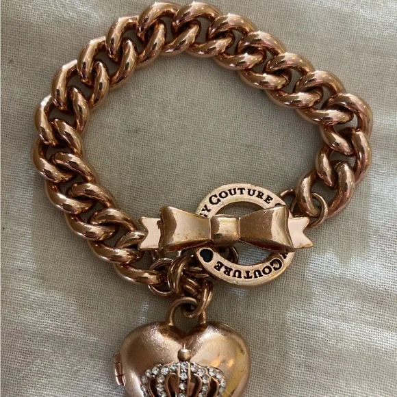 Juicy Couture Heart Locket Copper Tone Charm Bracelet Cute Gift - Picture 5 of 12